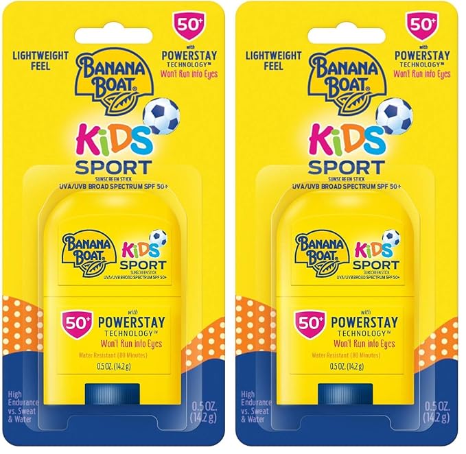 Banana Boat Kids Sport Sunscreen Stick SPF 50, 0.5oz | Travel Size Sunscreen, Childrens Sunscreen, Kids Sunblock, Oxybenzone Free Sunscreen for Kids, Mini Sunscreen SPF 50, 0.5oz (Pack of 2)-GlimoraGlow
