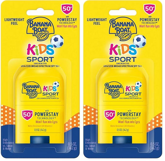 Banana Boat Kids Sport Sunscreen Stick SPF 50, 0.5oz | Travel Size Sunscreen, Childrens Sunscreen, Kids Sunblock, Oxybenzone Free Sunscreen for Kids, Mini Sunscreen SPF 50, 0.5oz (Pack of 2)-GlimoraGlow