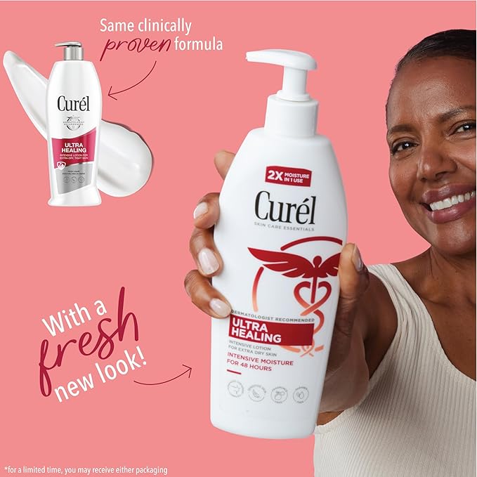 Curel Ultra Healing Intensive Fragrance-Free Lotion For Extra-Dry Skin, Dermatologist Recommended, Ideal for Sensitive Skin, Cruelty Free, Paraben Free, 13 Oz, Pack of 3-GlimoraGlow