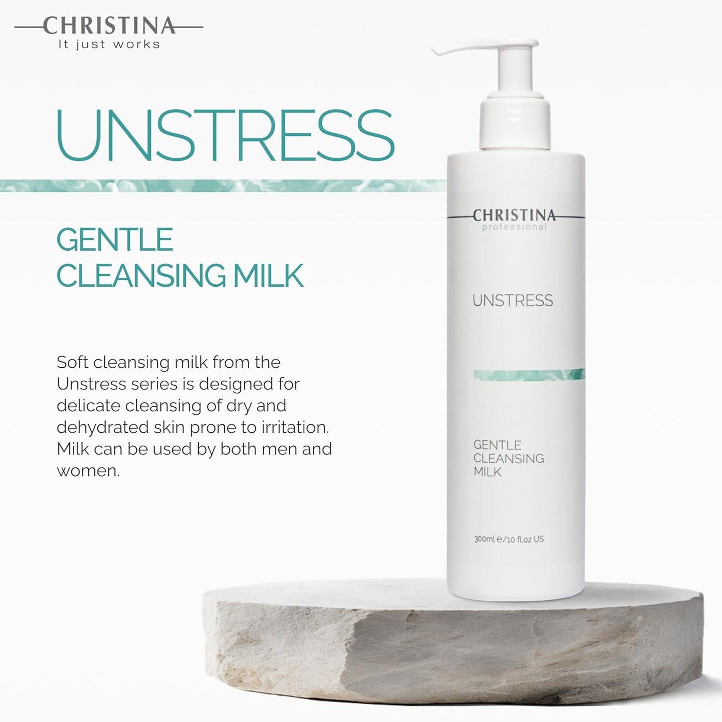 Christina - Unstress Gentle Cleansing Milk with Vitamin E | Smothing Refreshing milk Cleanser for Face | Soap-free Cleansing Milk for Face | Suitable for All Skin Types (10 fl oz.)-GlimoraGlow
