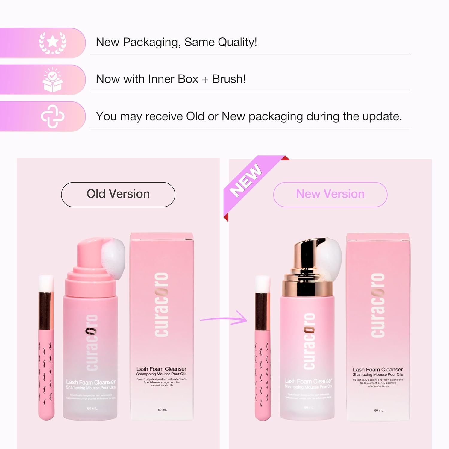 CURACORO 60ML Eyelash Extension Cleanser (Rose Scented) - Lash Shampoo for Lash Extensions, Eyelash Extension Foam Cleanser for Sensitive Skin, Removes Waterproof Makeup for Professional & Home Use-GlimoraGlow