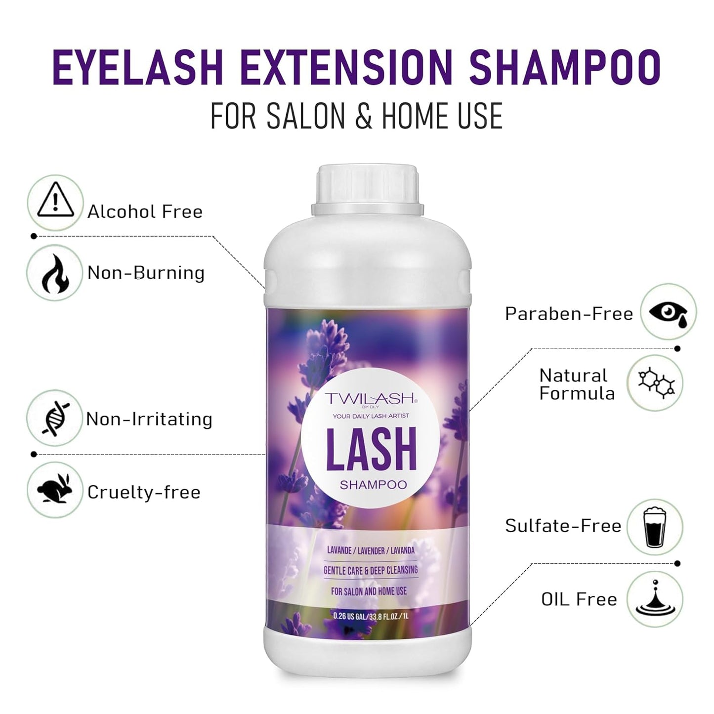 Lash Shampoo Bulk, Eyelash Cleanser for Extensions 1 Liters, Safe Makeup Remover, Non-irritating or Burning Formula Eyelid Foaming Cleanser for Professional Salon and Home Use (Lavender-1L)-GlimoraGlow