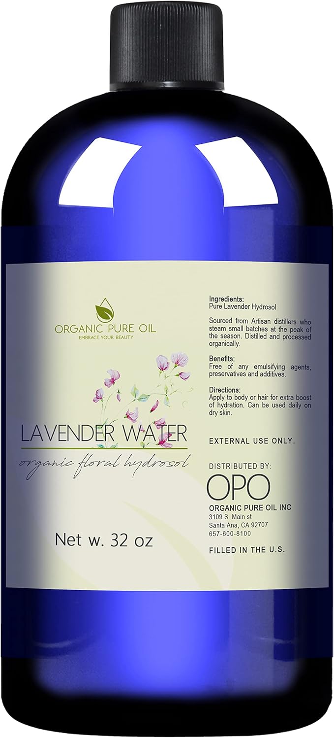 Lavender Water Hydrosol - Pure Steam Distilled Natural Non GMO Calming Bulk Body, Face, Facial Toner, Aromatherapy, Set Makeup, Cleanser Mist Spritz - 32oz - OPO-GlimoraGlow