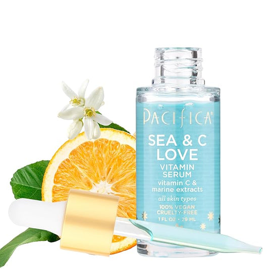 Pacifica Beauty Sea and C Love Vitamin C Serum, Skincare, Hyaluronic Acid, Green Tea, Marine Extracts, Blue Light Protection, Brightening, Lightweight, Face Care, Skin Care Serum, 1 fl oz (1 Count)-GlimoraGlow