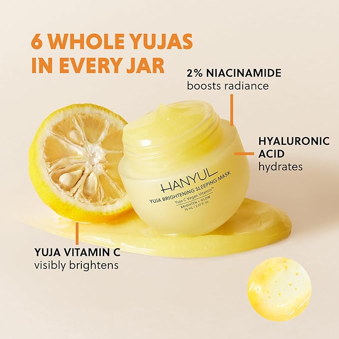 Hanyul Yuja Sleeping Mask | Korean Yuzu Night Cream, Vitamin C for Glow, Radiance, Brightening, Vegan Hydrating Overnight Moisturizer with Hyaluronic Acid, Niacinamide & Antioxidants 2.37 fl. oz.-GlimoraGlow