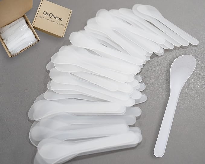 100 PCS of White Color Cosmetic Spatula for Makeup Face Mask Plastic Spoon Disposable Makeup Tools for Mixing and Sampling 4.88'' x 1.06”/Spatulas Skin Care Facial Cream Mask Spatula-GlimoraGlow