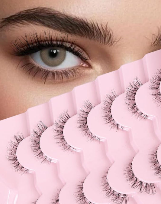 Short Lashes Natural Look Wispy False Eyelashes Flared Strip Eyelash Small Lash Fluffy Clear Band 7 Pairs SF-08-GlimoraGlow