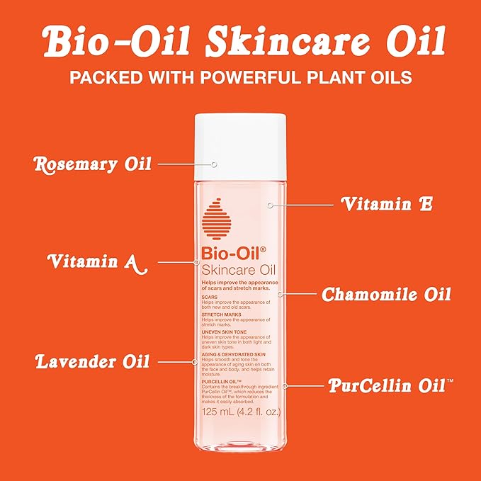Bio-Oil Skincare Body Oil Serum for Scars and Stretch Marks, Face and Body Moisturizer with Vitamin E & A for Sensitive Dry Skin, Dermatologist Recommended, Non-Comedogenic, 4.2 Oz-GlimoraGlow