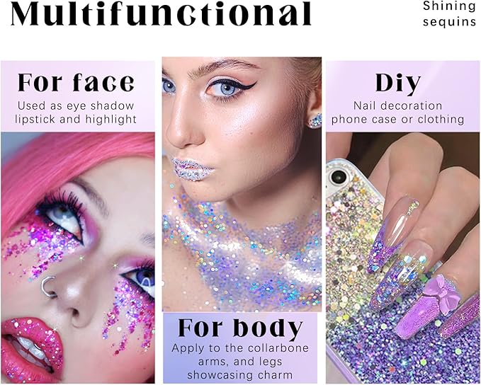 2 Colors Roll-on Body Glitter Gel, Holographic Glitter Gel Under Light for Face Hair, Body Shimmer for Rave Accessories Christmas New Year Halloween Makeup (11+13)-GlimoraGlow