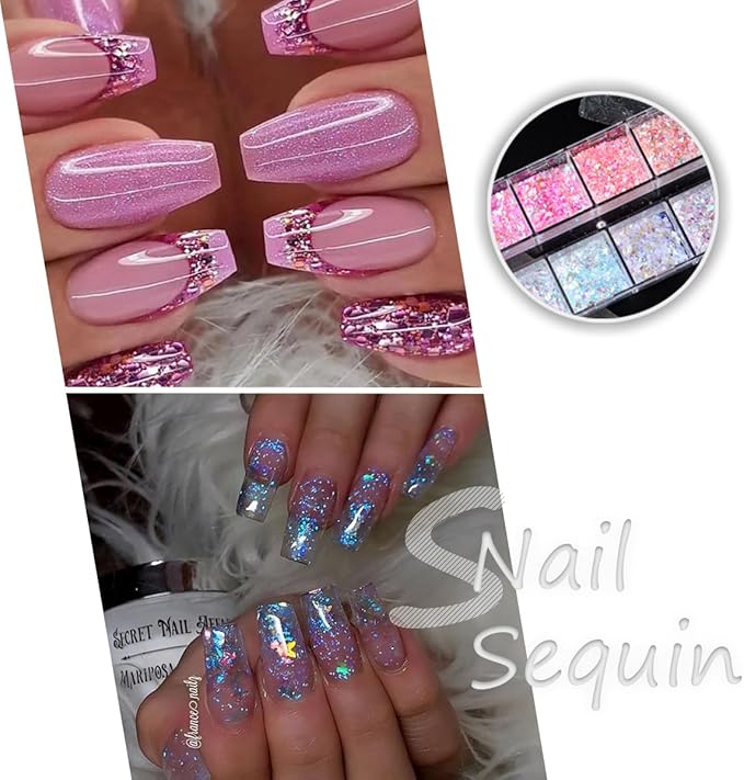 12 Colors Mermaid nail art glitter sequins Iridescent Ice Slag nail glitter flakes Ultra Thin Nail Art Designs 3D holographic nail sequins for Nail Art Supplies Manicure Decoration Accessories-GlimoraGlow