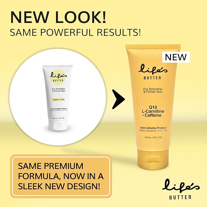 LIFE'S BUTTER Anti-Cellulite Cream - 100% Natural - Made in USA - Cruelty-Free - Hypoallergenic - Best Cellulite Reduction - Skin Firming + Tightening for Women L-Carnitine + CoQ10 + Caffeine – 6oz-GlimoraGlow