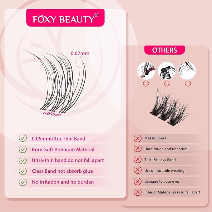 Lash Clusters Kit 432pcs Wispy Lashes Clusters Lash Clusters Clear Band Eyelash Clusters Natural Look Lash Extension Kit Invisible Band Lashes 0.07D-GlimoraGlow