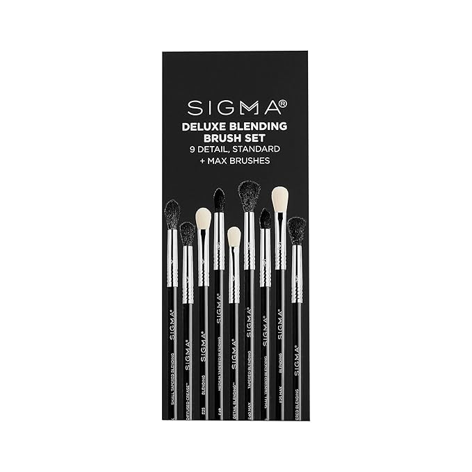 Sigma Beauty Deluxe Blending Brush Set – Professional Grade Eyeshadow Brush Set with 9 Full Size Blending Brushes Featuring Extra Soft Fibers for Precise, Controlled, & All-Over Eyeshadow Blending-GlimoraGlow
