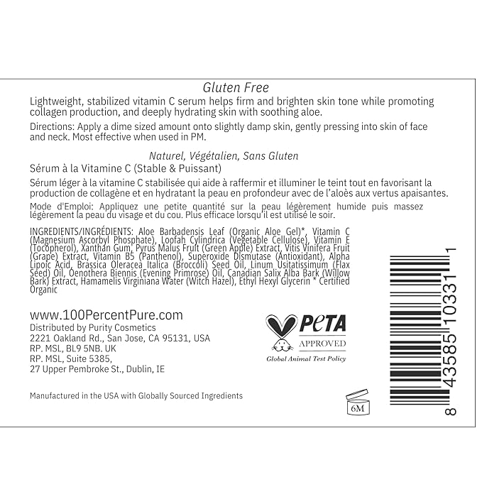 100% PURE Vitamin C Face Serum Hydrating Glow Skin Care with ALA Aloe + Vitamin E Oil - Daily Firming & Correcting Anti Aging Facial Moisturizer for Women & Men All Skin Types, Vegan - 1 Fl Oz-GlimoraGlow