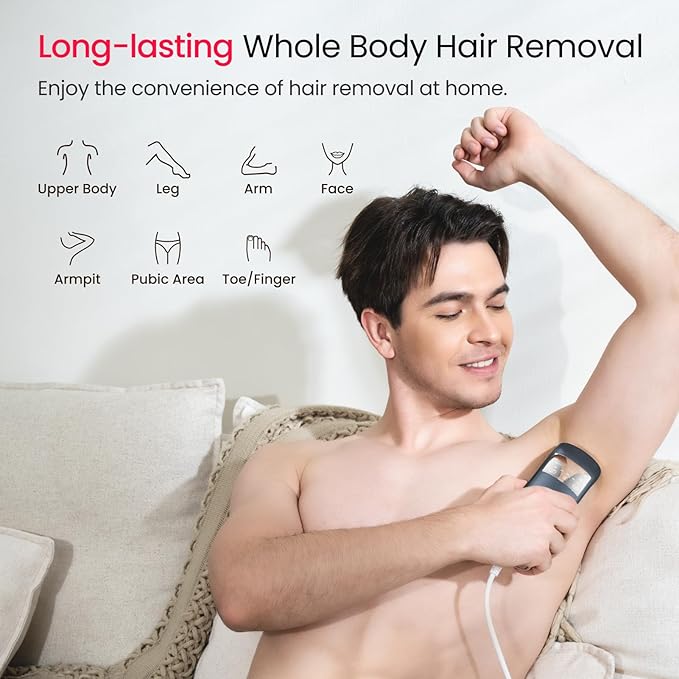 IPL Laser Hair Removal for Men, Dual Lights 100W, 35°F Sapphire Ice-Cooling, Quadruple-Pulse PHR Mode for Stubborn Hair, at Home Hair Removal Device for Armpits, Chest and Leg-GlimoraGlow