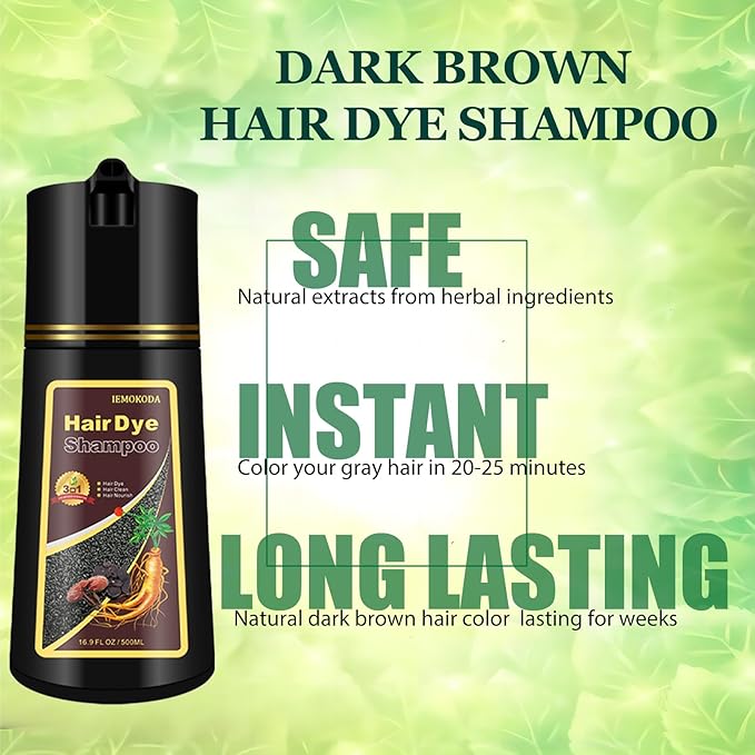 Instant Brown Hair Dye Color Shampoo 3 in 1 for Gray Hair Coverage - Herbal, Easy to Use, Long Lasting for Women & Men, 500Ml (Dark Brown)-GlimoraGlow