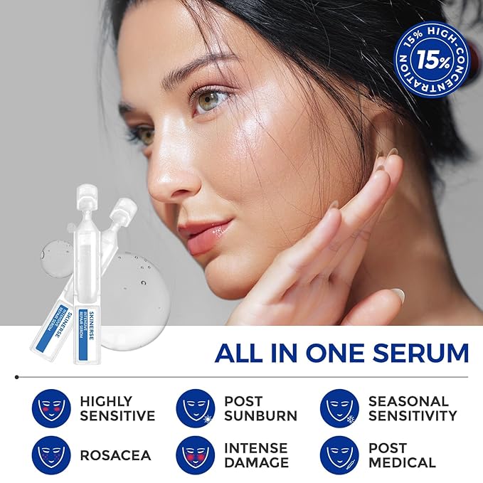 Intensive Repair Serum, 15%Hyaluronic Acid for Sensitive Skin Anti Aging Ultra Hydrating Serum for Face Calming Barrier Repair Redness Relief with Ceramides Centella 30Vials Daily Travel Care-GlimoraGlow