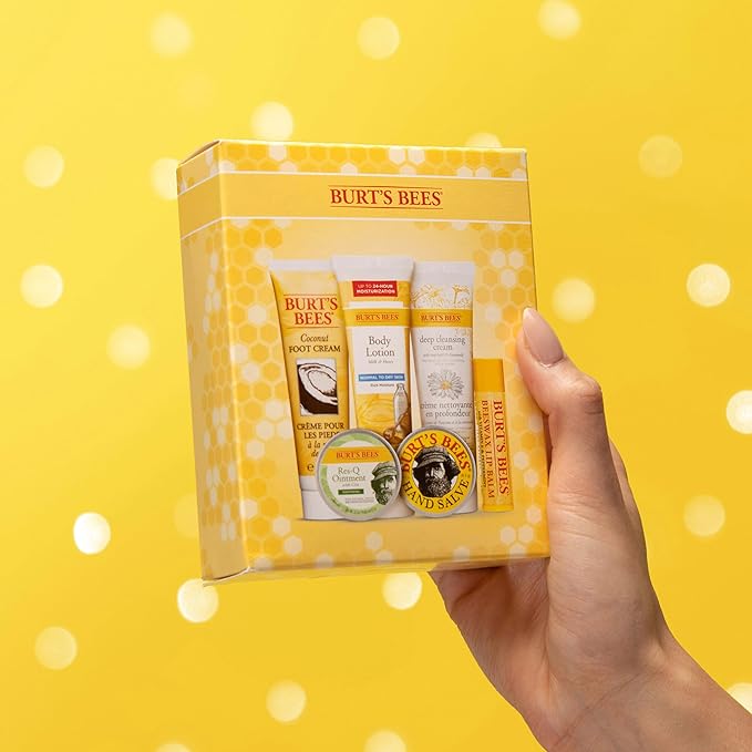 Burt's Bees Back to School Gifts Ideas, 6 College Dorm Products, Timeless Minis Set – Beeswax Lip Balm, Coconut Foot Cream, Milk & Honey Body Lotion, Deep Cleansing Cream, Res-Q Ointment & Hand Salve-GlimoraGlow