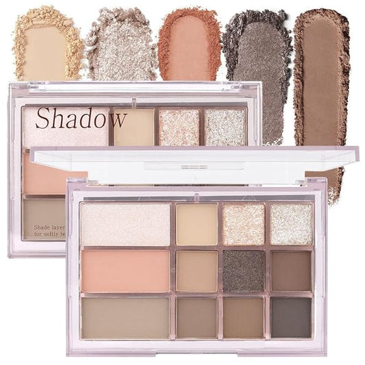 12 Girds Colorful Matte Shimmer Eyeshadow Palette for Eye Makeup,High Pigmented Eye Shadow Primers Powder Palet de sombras de ojos 12-A-GlimoraGlow