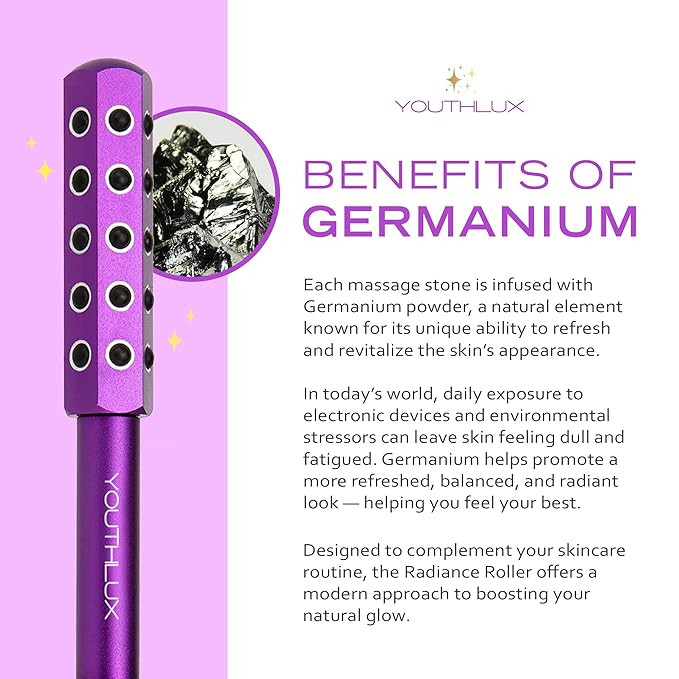Radiance Roller – Germanium Stone Facial Massage Tool for Lifting, Sculpting, De-Puffing, Glow Boost, Energizing & Cooling Effect (Purple)-GlimoraGlow