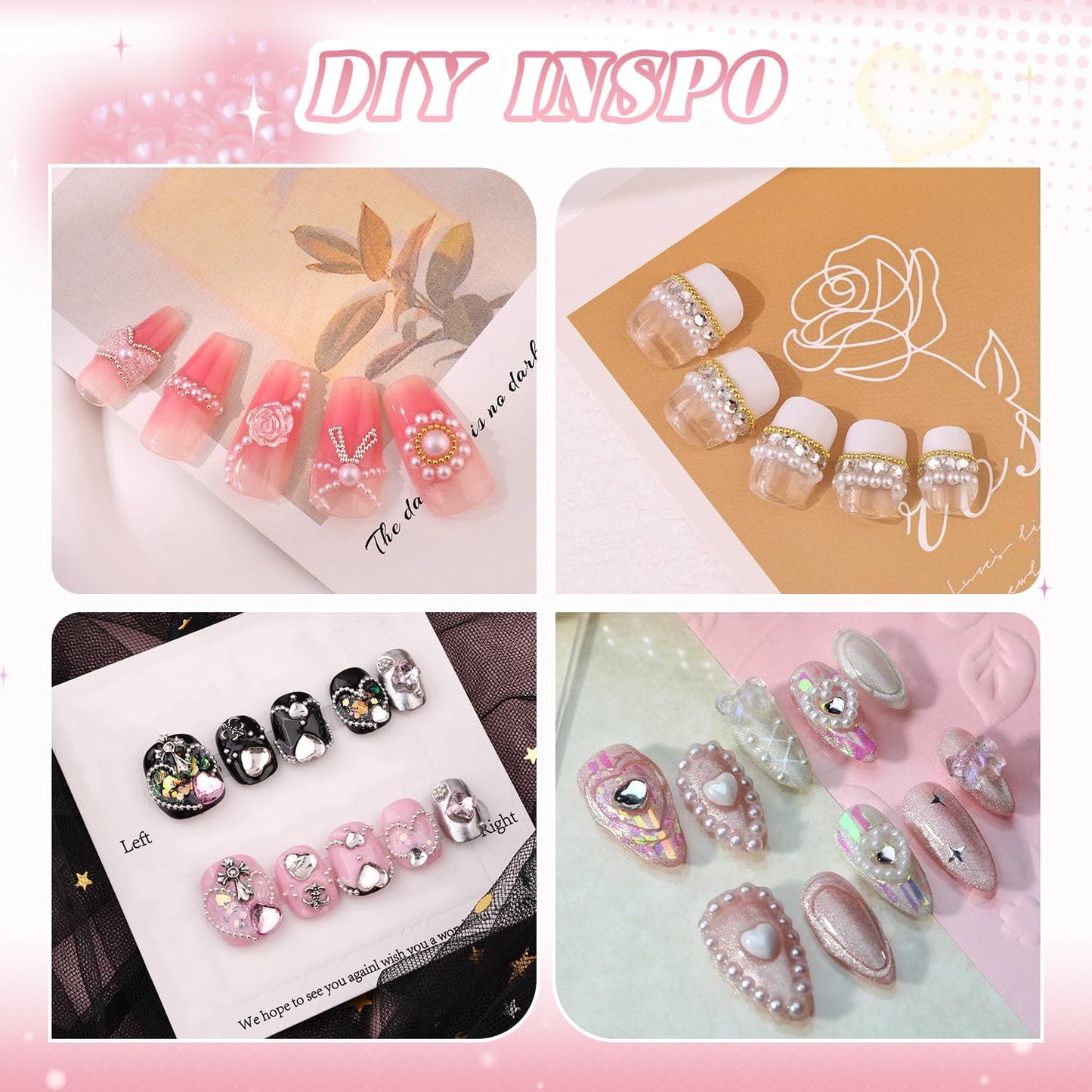 2 Boxes Flatback Pearls (White) and Metal Nail Beads (Silver+Gold) for Acrylic Nail Tips Manicure Decor-GlimoraGlow