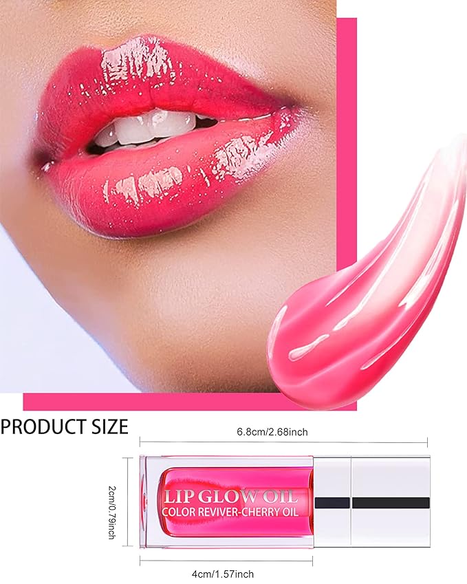 Hydrating Plumping Lip Glow Oil,Shine Tinted Lip Gloss,Glow Reviver Lip Oil,Long Lasting Moisturizing Clear Lip Plumper Oil Tint for Lip Care Dry Lips,Women's Day Makeup Gift ( (#007 Raspberry Red)-GlimoraGlow