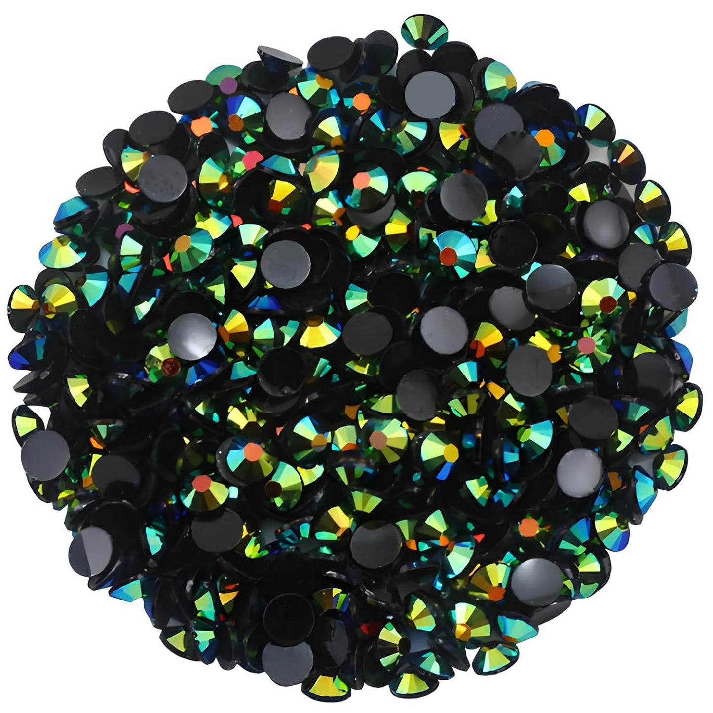 1440 Pcs SS20 5mm Flatback Rhinestones for Nails Art Crafts Glitter Round Shine Gems AB Crystals DIY Clothes Shoes （Black-Bottom Dark Green AB）-GlimoraGlow