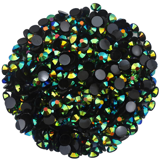 1440 Pcs SS20 5mm Flatback Rhinestones for Nails Art Crafts Glitter Round Shine Gems AB Crystals DIY Clothes Shoes （Black-Bottom Dark Green AB）-GlimoraGlow