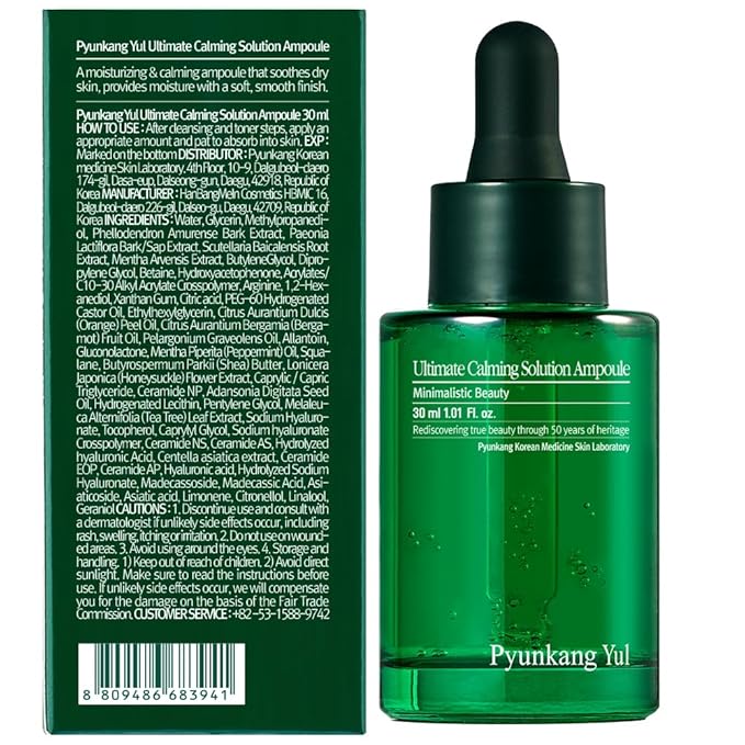 Pyunkang Yul PKY Ultimate Calming Solution Ampoule for Sensitive Skin with Patented Ingredients, Serum Intensely Calms & Soothes Redness with Cica & Tea Tree, Korean Skincare (1.01 Fl. Oz, 30ml)-GlimoraGlow