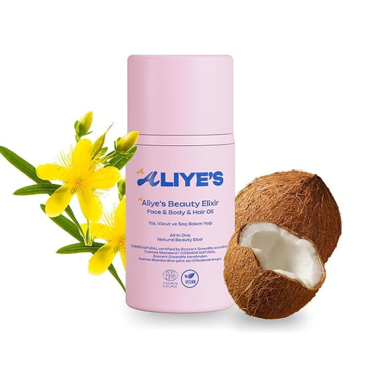 ALIYE'S A Beauty Elixir - All In One - Face & Body & Hair Oil Ecocert/Cosmos Natural Certified, Vegan, Non-GMO, Alcohol - Silicone Paraben Free, Derma-GlimoraGlow