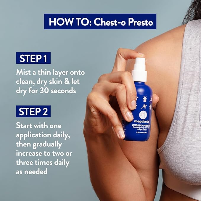 Megababe Chest-o Presto | Clarifying Body Acne Mist | Benzoyl Peroxide Free | 3.8 fl oz-GlimoraGlow
