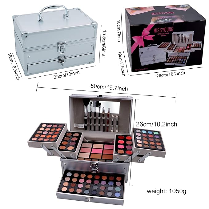 132 Colors All-in-one Makeup Palette Cosmetic Contouring Kit Gift Box Combination with Eyeshadow, Cream Concealer, Eyebrow Powder, Lip Gloss, Blush and Face Pressed Powder-GlimoraGlow