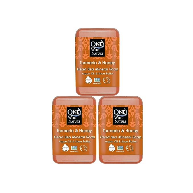 One With Nature Dead Sea Salt Turmeric Soap 4oz 3-Pack – Purifying and Exfoliating Soap Bar with Dead Sea Minerals and Turmeric for Face & Body, for Men & Women-GlimoraGlow