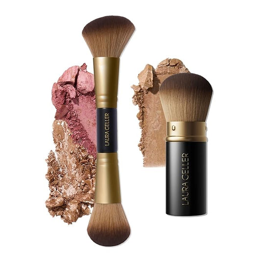 LAURA GELLER NEW YORK Face It All 2pc Makeup Brush Set - Retractable Airbrush Kabuki Brush + Dual-Ended Blush and Bronzer Brush-GlimoraGlow