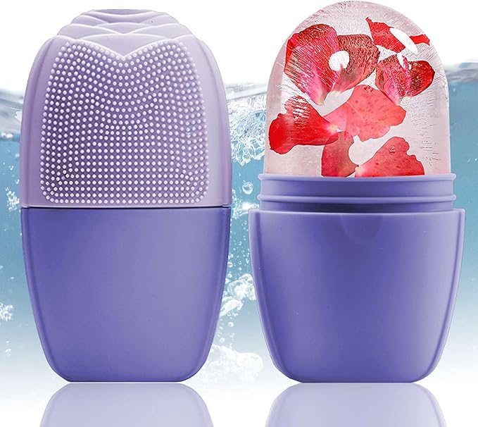 XHJRI Ice Face Roller Massager,Ice Cube Roller for Face, Eyes and Neck Naturally Conditioning and Skin Care,De-Puff Eye Bags,Reduce Migraine Pain,Reusable Massage Silicone Ice Mold (New Purple)-GlimoraGlow