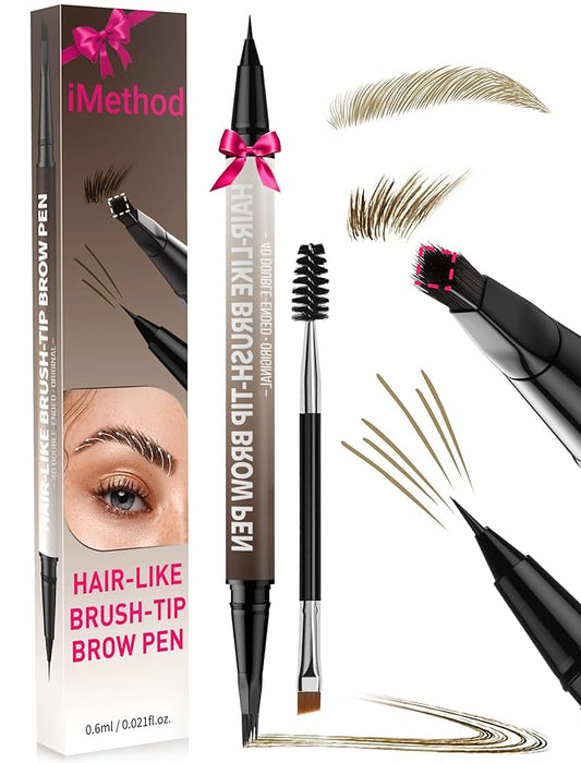 iMethod Eyebrow Pen - Eyebrow Pencil,2-in-1 Eyeliner Dual-Ended Microblading Eyebrow Pencil Long Lasting Waterproof Hair-Like Brow Pencil,with Eyebrow Brush,Eyebrow Pencils for Women,LightBrown-GlimoraGlow