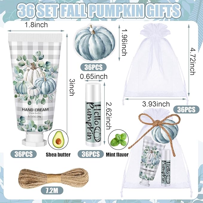 144 Pcs Fall Lip Balm Hand Cream Set Party Favors, Include 36 Blue Pumpkin Lip Balm 36 Moisturizing Hand Cream 36 Bags 36 Cards and Ropes for Autumn Accessories Gifts-GlimoraGlow