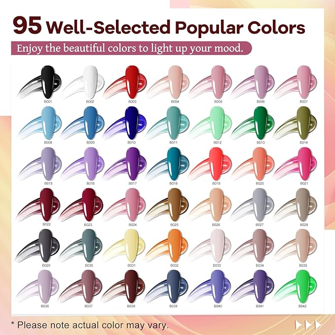 JODSONE 100 Bottles of Gel Nail Polish Kit with U V Led Light 95 Multiple Glossy Glitter Colors Mint Green Light Pink Nail Gel Base Coat Glossy and Matte Top Coat Gel Polish Kit-GlimoraGlow