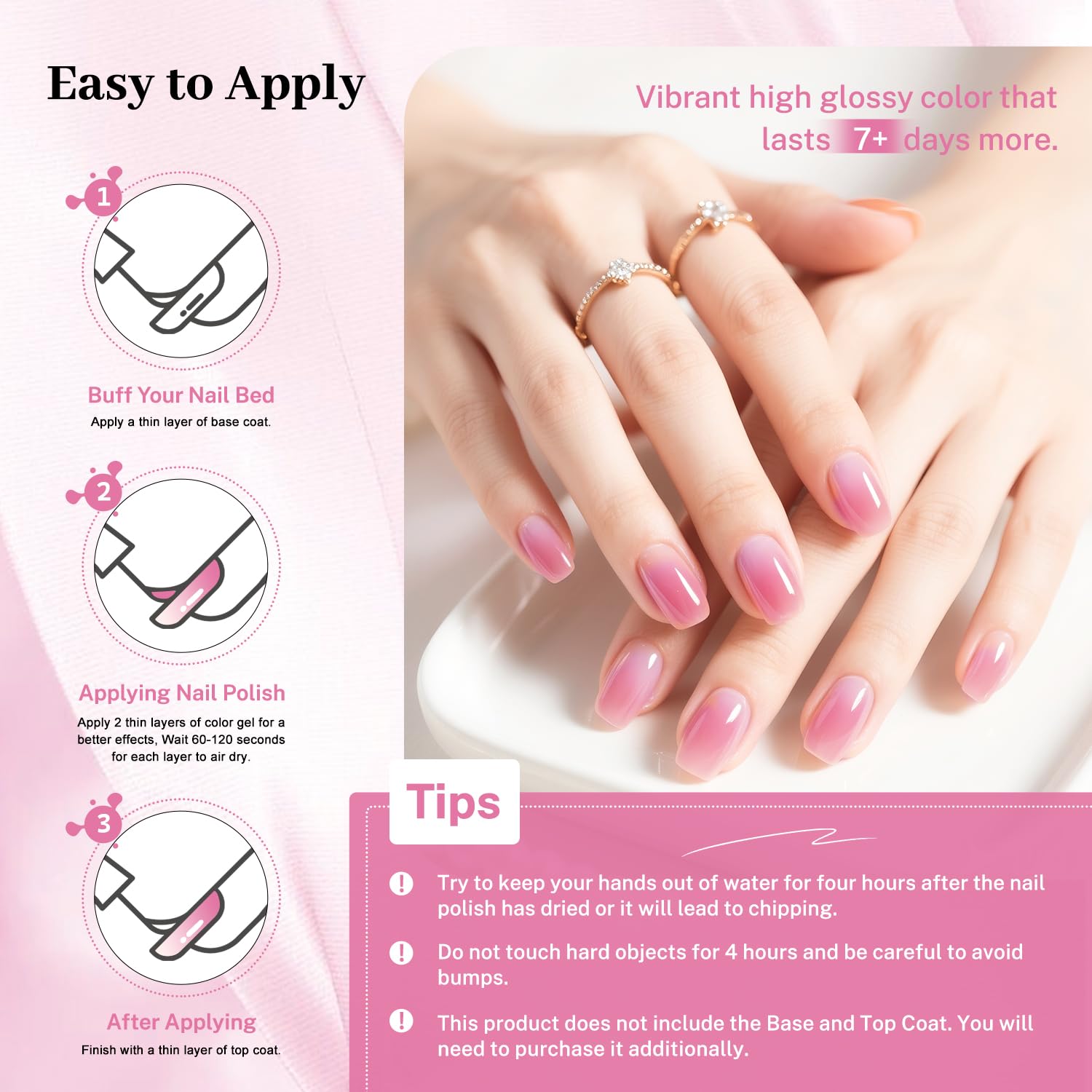 16.5ml Jelly Sheer Pink Nail Polish Large Volume Quick Dry Hot Pink Nail Polish, Long Lasting Shine, Fingernail Toenail Nail Art DIY Home Travel Nail Art Gift-GlimoraGlow