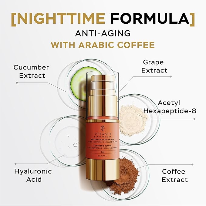 Moisturizing Night Serum w/Hyaluronic Acid, Cucumber, Grape & Coffee Extract for Dark Circles, Puffiness & Bags - Under Eye Hydration Serum for Women & Men (0.67 Fl Oz)-GlimoraGlow