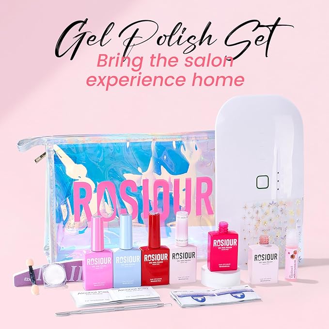 Jelly Gel Nail Polish Kit with U V Light, Hema-Free Milky Jelly White Pink Nude Orange Gel Polish Set with Base & Top Coat Chrome Nail Powder, 4 Colors Mini Salon Nail Art Starter Gift for Women Girl-GlimoraGlow