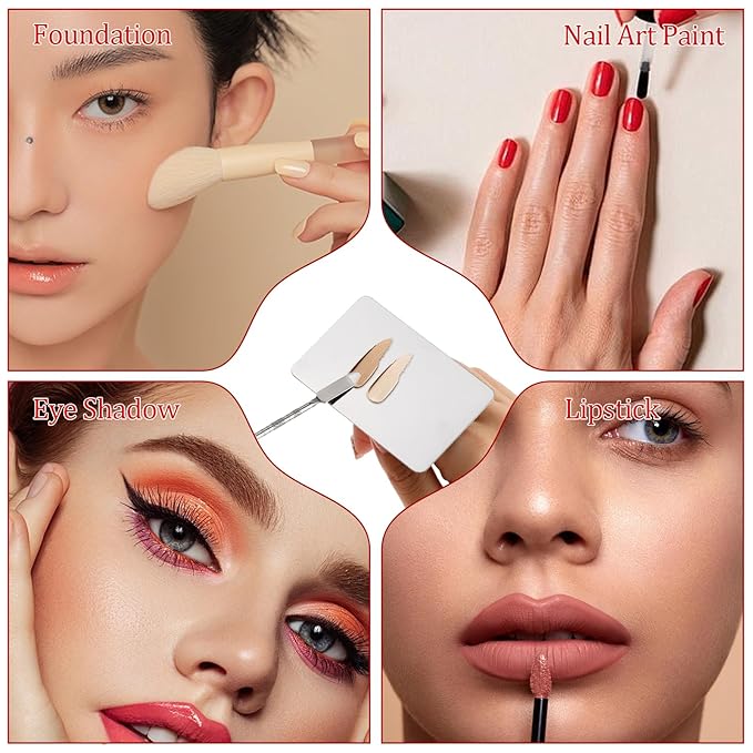 2 Pcs Stainless Steel Makeup Palette Makeup Spatula Palette with Foundation Spatula Professional Cosmetic Palette for Mixing Foundation Eye Shadow Nail DIY Art-GlimoraGlow