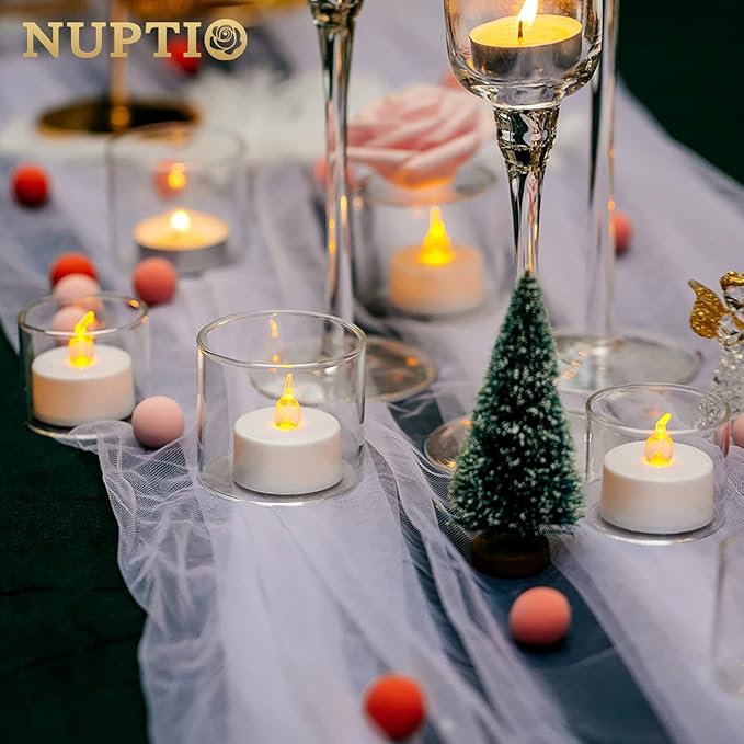 NUPTIO Clear Tealight Candle Holders: Set of 24 Glass Votive Holders Bulk - Small Floating Candleholder for Wedding Birthday Holiday Table Centerpieces Decoration (2.24 x 1.97 inch)