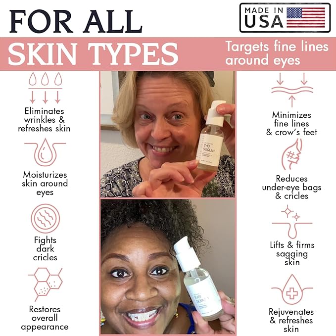 Bella Vérité. Vegan, Tri-Peptide Eye Serum for Mature Skin, Under Eyes to Smooth Fine Lines, Brighten Dark Circles and De-Puff Bags with Hyaluronic Acid, Bergamot, and Triple Peptides, 1 Fl Oz-GlimoraGlow