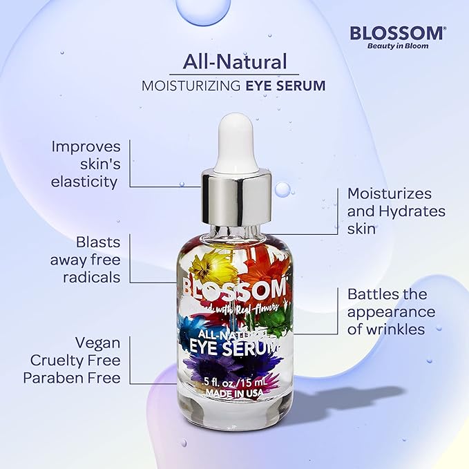 Blossom All Natural Organic Cruelty Free Moisturizing Eye Serum with Essential Oils, Infused with Real Flowers, Made in USA, 0.5 fl. oz., Spring Bouquet-GlimoraGlow