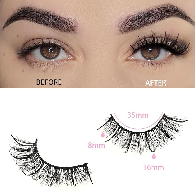 FARRED Wispy Lashes Hybrid Mink Eyelashes 14 Pairs Short Cat Eye Natural Fluffy False Eyelashes Faux Mink Strip Eye Lashes Pack for Daily Makeup (F17 | 8-16 mm)-GlimoraGlow