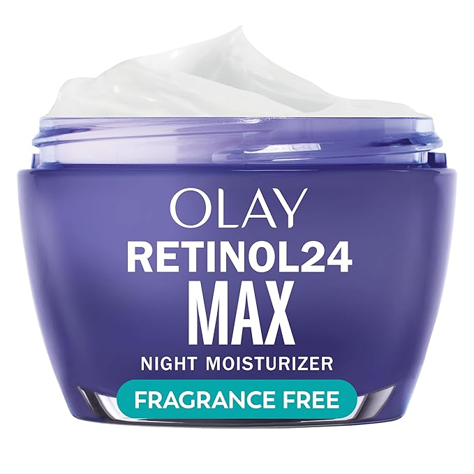 Olay Retinol Face Moisturizer, 24 MAX Anti-Aging Night Cream for Women, Fragrance-Free, Non Greasy - Anti-Wrinkle, Smooth Fine Lines, Tightening, Hydrating Skin Care - Peptides, Glycerin, 1.7 Oz-GlimoraGlow