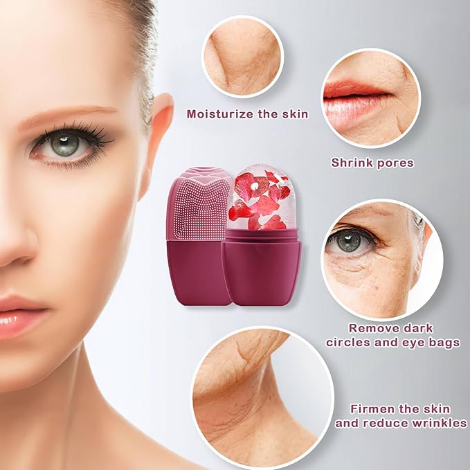 XHJRI Ice Face Roller Massager,Ice Cube Roller for Face, Eyes and Neck Naturally Conditioning and Skin Care,De-Puff Eye Bags,Reduce Migraine Pain,Reusable Massage Silicone Ice Mold (Upgrade Rose)-GlimoraGlow