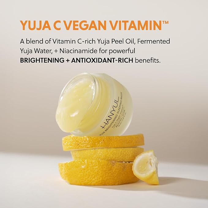 Hanyul Yuja Sleeping Mask | Korean Yuzu Night Cream, Vitamin C for Glow, Radiance, Brightening, Vegan Hydrating Overnight Moisturizer with Hyaluronic Acid, Niacinamide & Antioxidants 2.37 fl. oz.-GlimoraGlow