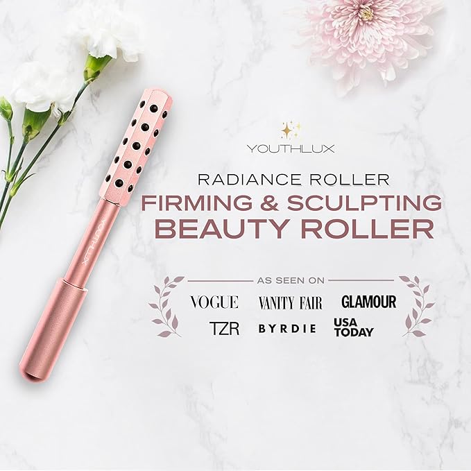 Radiance Roller - Germanium Stone Uplifting Face Beauty Massage Tool/Roller/Wand for Skin Tightening, De-Puffing, Sculpt/Lift, Anti-Aging | Uplift Face Roller, Facial Roller (Rose Gold)-GlimoraGlow